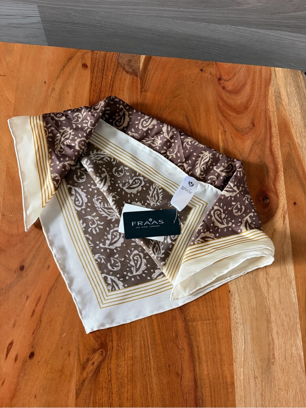 FRAAS Brown Paisley Print 100% Silk Square Scarf Bandana
